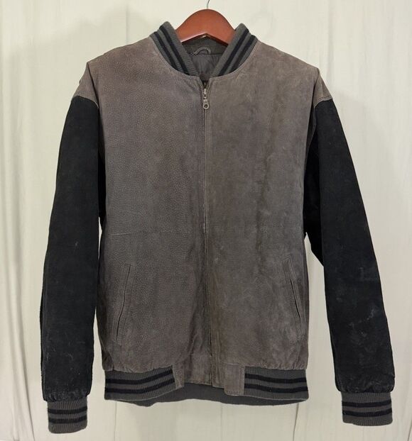 Vintage Varsity Other - VTG Harrison & Taylor Suede Leather XL Brown Black Bomber Jacket 90s Nostalgia